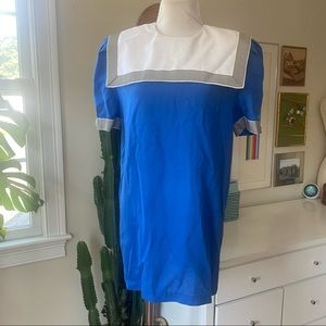 Vintage Jeffrey & Dara by Linda Hutley Blue Sailor Dress with White Collar 11/12